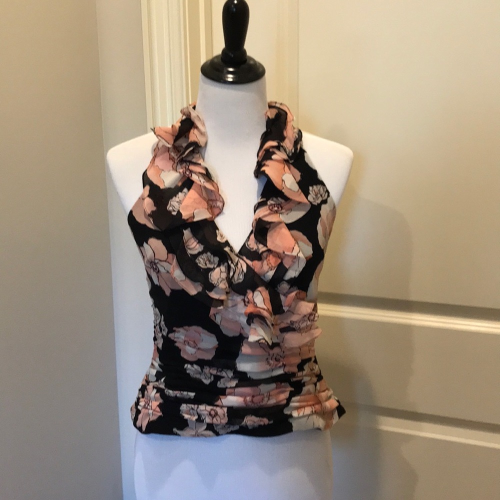 Kay Unger Silk Floral Halter Top